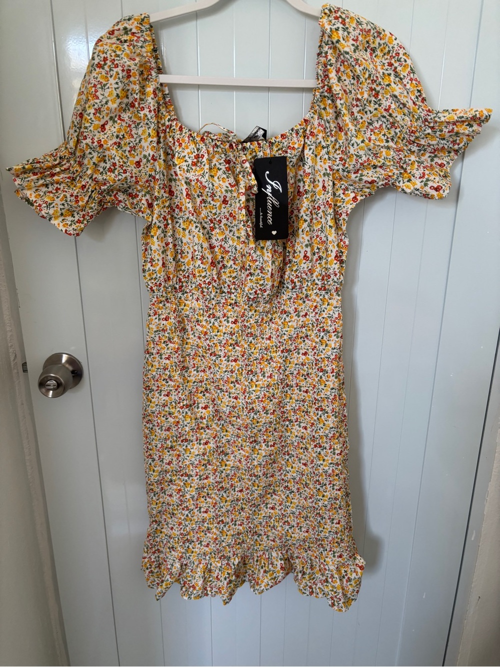 Floral Square-Neck Midi Dress - Yellow Floral
